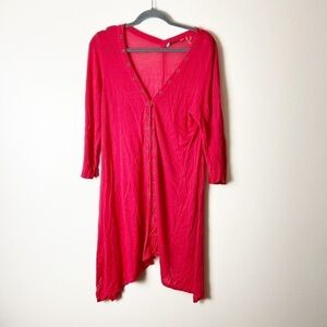 SOFT SURROUNDINGS • Women’s Red Lace Up Semi Sheer Tunic Top Swim Coverup Sz XL